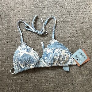 Shade & Shore Blue and White Patterned Bikini Top